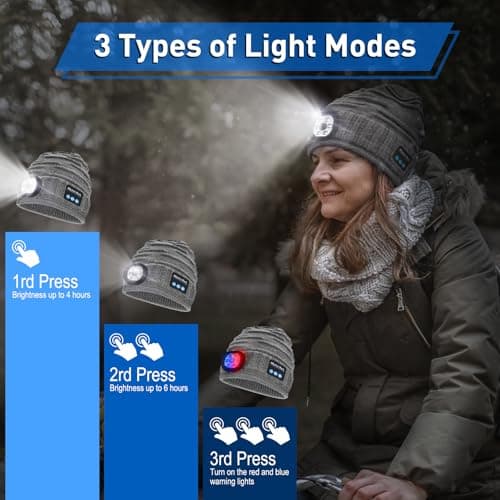 ZOOI Gifts for Men Dad Him, LED Bluetooth Beanie for Men, Fathers Day Mens Gifts for Dad, Mens Dad Gifts Cool Gadgets Stuff Grey - Thumbnail 2