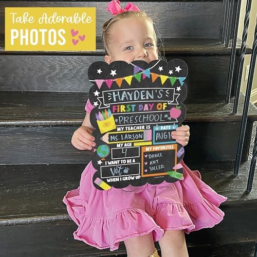 My First Day of School Sign with Markers -11x14 Back to School Signs First and Last Day, Kindergarten Chalkboard Signs, Pre K Sign Board, Preschool Board, Reusable Photo Prop for Kids - Thumbnail 5
