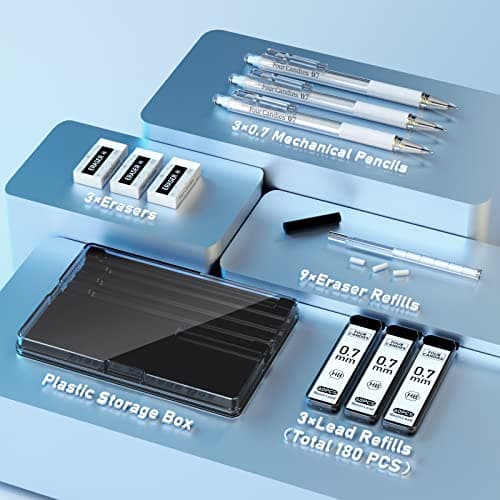 Four Candies Cute Mechanical Pencil Set with Case - 3PCS Pencils 0.7mm with 180PCS HB Lead Refills, 3PCS Erasers, 9PCS Eraser Refills, White Clear Mechanical Pencil for Students Drawing, Writing - Thumbnail 4
