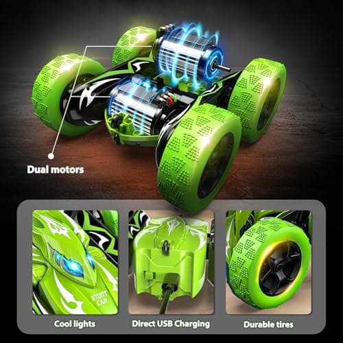Excitobo Remote Control Car,RC Cars for 4 5 6 7 8 9 10 11 12 Year Old Boy Double Sided 360°Flip 4WD Rechargeable Drift RC Race Car Boys Toys Birthday Gifts Easter Basket Stuffers for Kids Age 4-12 - Thumbnail 4