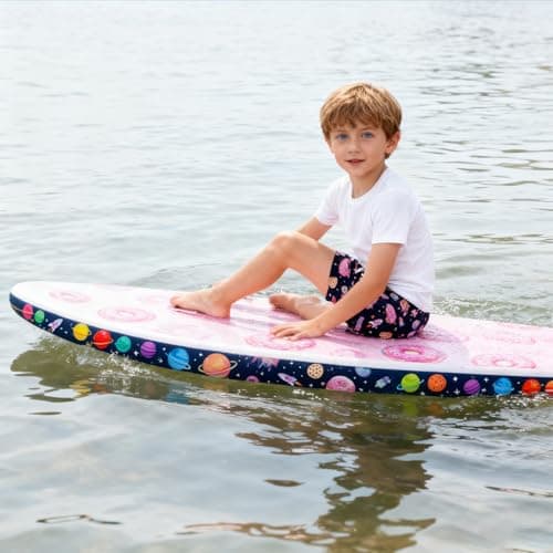 Cozople Boys Swim Short Swim Trunks Space Donut Rocket Printed Beach Shorts Swimsuit Compression Boardshort with Boxer Brief Liner Size 7 - Thumbnail 4