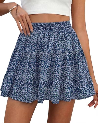 BTFBM Summer Skirts for Women 2026 Floral High Waist Shorts Underneath Boho Tiered Flowy Tennis Skorts Casual Mini Skirt(Floral Blue Purple, XX-Large) - Image 1