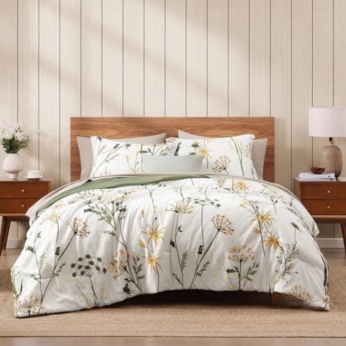 WRENSONGE Botanical Comforter Set Queen Size-7 Pieces Dandelion Bed in a Bag with Flowers Pattern, Soft Floral Complete Bedding Set with Sheets for All Season - Image 1