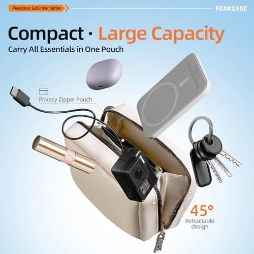 PEAKZOOC Phone Lanyard Crossbody Strap with Wallet, Clip and Go Design, Adjustable Phone Strap with Detachable Pouch, Wrist Strap & 360° Rotatable Metal Phone Tether,Gift for Women(Beige) - Thumbnail 3