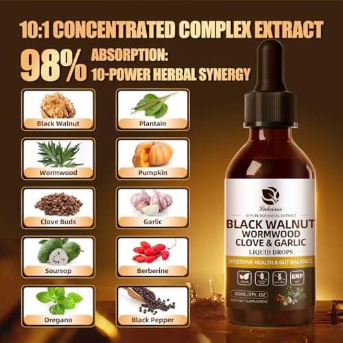 Lukaree Wormwood Black Walnut Clove Cleanse for Humans Tincture – Rapid Gut Detox & Digestive Health with Garlic Pumpkin Seeds Soursop Oregano, 10:1 Ultra-Concentrated Liposomal Tech 98% Absorption - Thumbnail 2