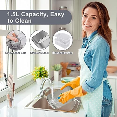 Vabaso Electric Lunch Box Food Heater, 80W Electric Heating Lunch Boxes Lunch for Car/Men/Adults/Home/Work, 1.5L Removable 304 Stainless Steel Container, 110V/12V/24V, with Fork & Spoon - Thumbnail 3