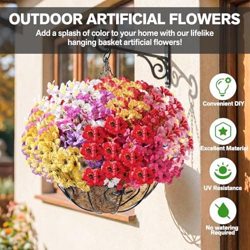 Powbrace 22 Pack Artificial Flowers for Outdoor Indoor Fake Plants, Faux Silk Flowers for Outdoors Outside Front Porch Hanging Planter Window Box Garden Spring Decoration(Multi-Colour) - Thumbnail 3