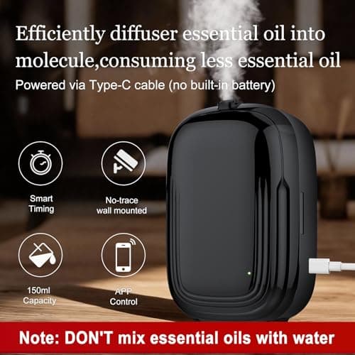 Waterless Oil Diffuser,Home Aromatherapy Scent Diffuser with APP & Timer|Whole House Oil Air Diffusers for Large Room,Office,Hotel Collection Use,Cover up to 1500 sq.ft-150ML,Compact,Quiet,Balck - Thumbnail 5