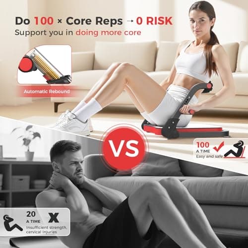Ab Machine,Sit Up Exercise Equipment& Core Machine, Workout Equipment,Adjustable Ab Trainer with 3 Resistance Levels and Removable Auxiliary Handle,Home Gym Fitness Equipment for All Ages Red - Thumbnail 4