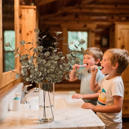 siqifloral 4PCS 24" Champagne Metallic Artificial Eucalyptus Stems – Real Touch Faux Eucalyptus for Vase Decoration, Living Room, Christmas & Holiday Home Decor - Thumbnail 6