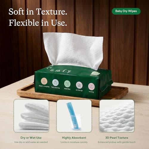 PurComfy Baby Diapers Essential Kit, Size N (96Ct) & Size 1 Diapers (104Ct), 6 Water Wipes (360Ct), 4 Travel Wipes (32Ct) and 2 Dry Wipes(120Ct), Baby Essentials Kit for Sensitive Skin, Total 712 Ct - Thumbnail 6