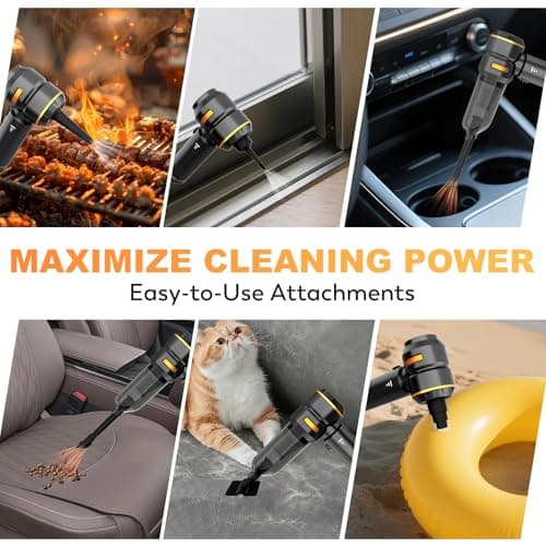 KedeeSparkle Handheld Car Vacuum Cordless, 22000PA Strong Suction Mini Vacuum Cleaner with Brushless Motor, 4-in-1 Portable Vacuum for Car Detailing, Home, Office & Travel, Black Golden - Thumbnail 5