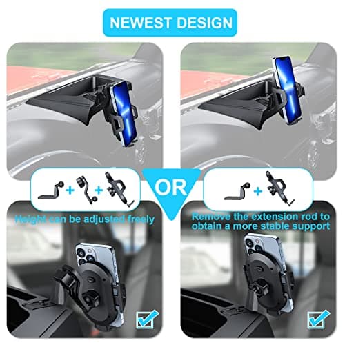 DIAMOOKY Upgraded Phone Mount for Jeep Wrangler JK JKU 2018 2017 2016 2015 2014 2013 2012 2011, Dash Multi-Mount Phone Holder Kit w/Storage Tray Interior Accessories - Thumbnail 6