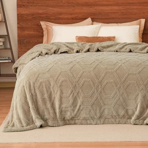 PHF Fluffy Sherpa Fleece Blanket Twin Size for Winter, Warm and Cozy, 510GSM 3D Tufted Shaggy Fleece Blanket for Sofa Bed, Khaki, 60"x80" - Image 1