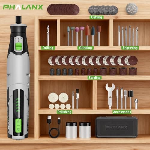PHALANX Rotary Tool - 4V Cordless Rotary Tool Kit Accessories 80 PCS 2500mAh Li-Ion Battery, Preset 5 Speed Adjustment Grinder Tool for Cutting Sanding Carving Polishing Engraver DIY Crafts - Thumbnail 6