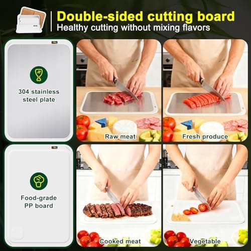 Cutting Boards for Kitchen, cutting board set, 3Pcs Plastic bamboo stainless cutting board, Dishwasher Safe Cutting Boards with Juice Grooves for Meat, Veggies, Fruits, Easy Grip Handle, Non-Slip - Thumbnail 6