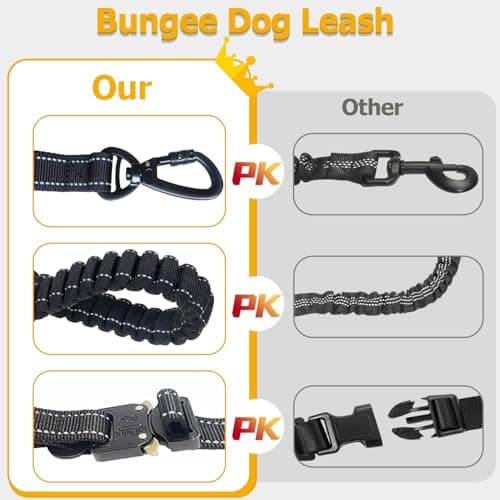AOTECC Hands Free Dog Leash with Waist Belt, Shock Absorbing Bungee Lead | Padded Handle and Reflective Strip | Walking Jogging Running Leash with Car Safety Buckle, 6.3-9.7Ft - Thumbnail 3