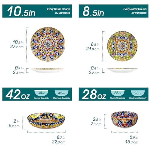 vancasso 24 Pieces Dinnerware Sets, Plates and Bowls Set, Porcelain Dishes Set for 6, Microwave and Dishwasher Safe, Scratch Resistant, Bohemian Style Dining Ware Service for 6, Series SIMI - Thumbnail 2