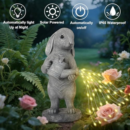 VOFSTAND Garden Statues Rabbit Statue with Solar LED Light, Ideal Gifts for Friends or Family's Birthday, Outdoor Decorations for Yard - Thumbnail 4