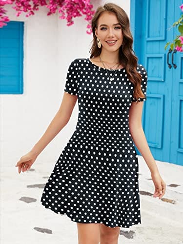 KORSIS Summer Dresses for Women Polka Dot Black 3X-Large Casual T Shirt Dress Short Sleeve Swing Flowy Ladies Beach Vacation Sundress with Pockets - Thumbnail 3