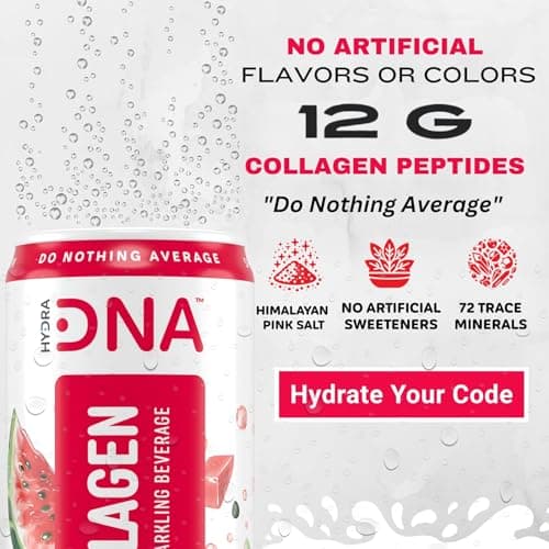 HYDRADNA- Sparkling Liquid Collagen Protein Water Drink Balanced Nutrients for Wellness - Sugar-Free - Keto-Friendly - No Gluten (12 Pack) Watermelon - Thumbnail 5