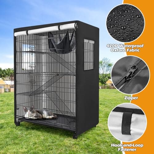 Colewin Catio Cover,37" L x 23.5" W x 50" H Cover for Catio Outdoor Cat Enclosure Waterproof, 420D Cat Cage Covers for Homey Pet Cats Cages, Outdoor Cats Enclosure Covers(Black)(Catios Not Included) - Thumbnail 4