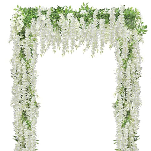 U'Artlines 5Pcs 7.2 Ft/Piece Artificial Wisteria Garland Silk Fake White Wisteria Flowers Hanging Greenery Vines Garlands Rattan for Home Garden Wedding Arch Party Indoor Outdoor Decor - Image 1