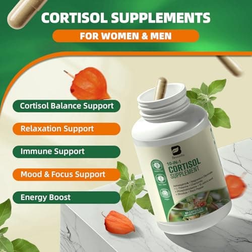 B BEWORTHS Cortisol Supplements for Women Men, 10-in-1 Cortisol Reducer Manager Supplements with Ashwagandha, Magnesium Glycinate, L-Theanine, Rhodiola, Non-GMO, 60 Vegan Capsules - Thumbnail 3
