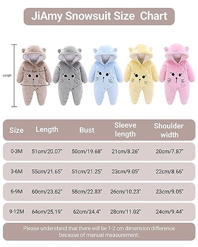 JiAmy Baby Winter Hooded Romper Fleece Snowsuit Warm Outfits Blue 3-6 Months - Thumbnail 6