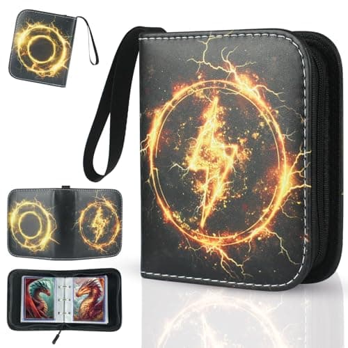 Trading Card Binder 1 Pocket, Fits 80 Cards with 40 Removable Sleeves, Portable TCG Album Folder for Standard Size Game Cards, Sports Card Holder Book for Collectors, Thunder Surge