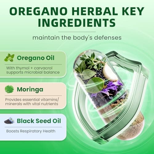 Oil of Oregano with Black Seed Oil - Oregano Oil Capsules Organic | Moringa, Garlic, Olive, Elderberry, Echinacea, Fennel - 95% High Carvacrol Oregano Support Immune, Digestive | 150 Capsules Non-GMO - Thumbnail 3