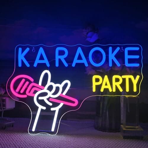 Looklight Karaoke Party Neon Sign Music Room Decor Karaoke Bar Dimmable On Air Led Signs for Wall Decor Microphone Neon Light Sign Bar Music Studio Birthday Party Decorations 16.6''x 11.1'' - Image 1