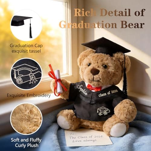 Personalized Graduation Teddy Bear 2026, Custom 9'' Teddy Bear w/ Cap&Gown for Her Him, Customized Graduation Gift for Kindergarten, Preschool, High School, College, Graduation Keepsake for Boys Girls - Thumbnail 5