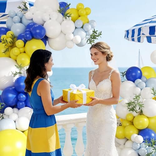 Blue and Yellow Balloon Arch Kit, 124Pcs Lemon Balloon Arch Kit with Royal Blue Light Blue Yellow White Balloons for Mediterranean Themed Birthday Wedding Bridal Shower Anniversary Party Decorations - Thumbnail 5