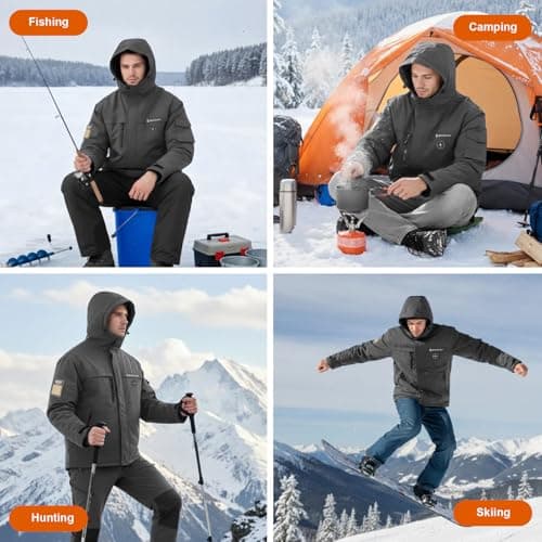 Brimekey Heated Jackets for Men with Fleece Lining, 20000mAh 7.4V Battery Pack Men's Heated Coat, 6 Heating Zones Windproof Waterproof Electric Hoodie Jacket Skiing Hunting - Thumbnail 2