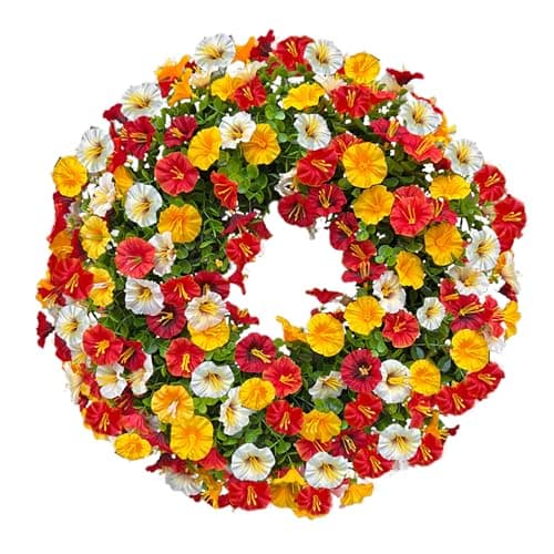 20'' Wreaths for Front Door, Artificial Eucalyptus Leaves with Fake Silk Flowers for Spring Summer Outdoor Indoor Outside, Home Window Porch Wall Farmhouse Harvest Celebration (Multi Color) - Image 1