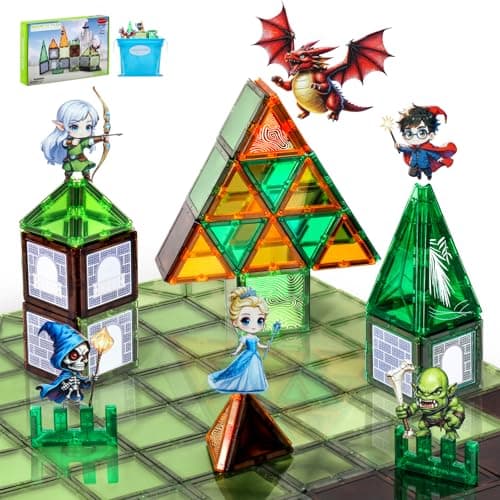 Magnetic Tiles, Dragon Toys for 5 Year Old Boy, Magnetic Building Blocks for Kids, Princess Monster Magnet Tiles 3D Educational Toy, STEM Construction for Toddlers, Birthday Gifts for Boys and Girls - Image 1