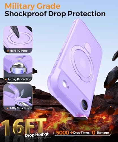MOCCA Design for iPhone Air Case, Compatible with Magsafe [Premium Invisible Magnetic Ring Stand] [Military Drop Protection] Full Camera Guard Translucent Matte Slim Phone Cover 6.5",Light Purple - Thumbnail 5