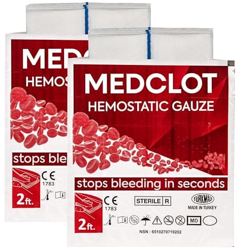 MEDCLOT Hemostatic Gauze – Kaolin Hemostatic Dressing Stops Bleeding Fast– Sterile Vacuum-Sealed, Compact for EDC & Blood-Thinner Users – CE-Certified First-Aid Essential – 2-Pack 2ft 2029 Expiry - Image 1