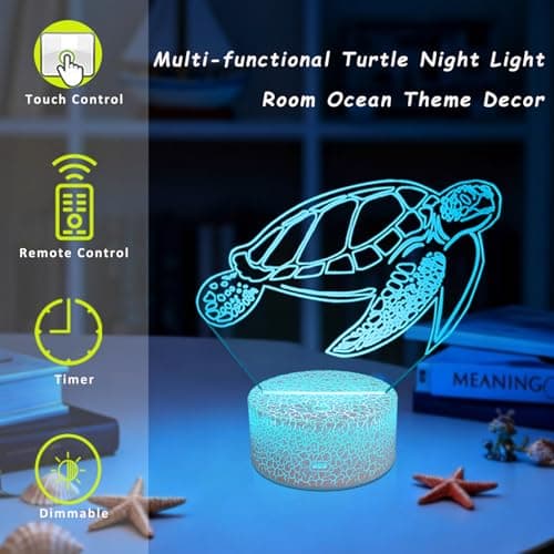 YODAFOOR Sea Turtle Gifts for Turtle Lover, 3D Nursery Night Light Lamp, Multi Color Change Timer Dimmalbe Remote Control, Bedroom Ocean Theme Decor, Birthday Gift for Boy Girl Kids Teens Women Men - Thumbnail 2