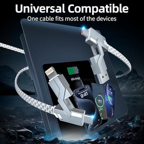 4 in 1 Charging Cable 5FT -MAX 66W Fast Charging Multi Charging Cable for All Devices, USB A/C to C/Lightning Cable Multiple iPhone Charger Cord for iPhone 16/15/14/13/iPad/Android/Tablets and More - Thumbnail 5