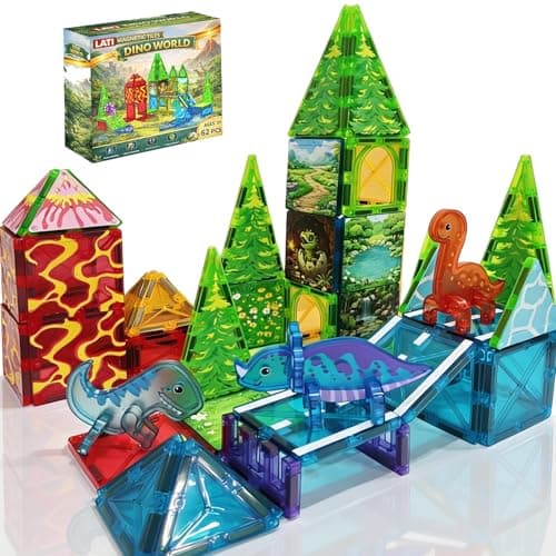 LATI Magnetic Tiles Dinosaur Building Set, Dino World Magnet Blocks with Double-Sided Egg Hatch Story, STEM Construction Toy for Kids Ages 3+, Educational Gift for Boys & Girls - Image 1
