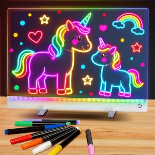 Rechargeable Led Drawing Board for Kids, 11.8*7.9" Dry Erase Board, 4 Modes &7 Colors Glow Doodle Note Board, Include Hanging Chain, 2 Stands, 8 Markers, Spray Bottle, Cleaning Cloth, Kid Girls Gifts - Image 1