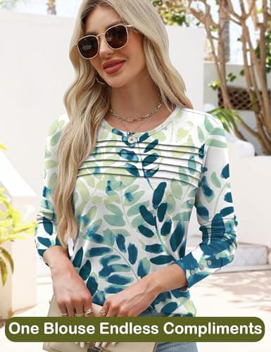 Blingfit Plus Size Long Sleeve Tops for Women Fall Fashion Crew Neck Pullover Tunic Tops Casual Floral Basic Shirts Loose Fits Blouses 3XL - Thumbnail 2