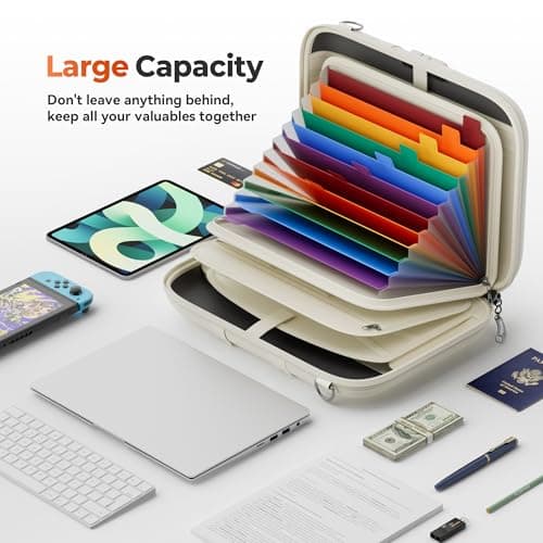 Nacial Fireproof Document Box with Lock & Shoulder Strap, Hard-Shell Fireproof File Organizer with 13 Pocket Accordion File Folder, Portable Safe Storage for Important Documents, Laptop, Beige - Thumbnail 3