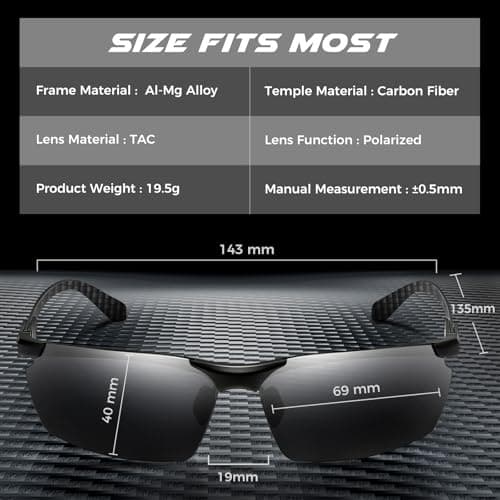 SUNGAIT Carbon Fiber Men’s Sports Polarized Sunglasses for Driving Fishing Running Gifts Eye Protection(Black/Grey(Green Case)) - Thumbnail 6