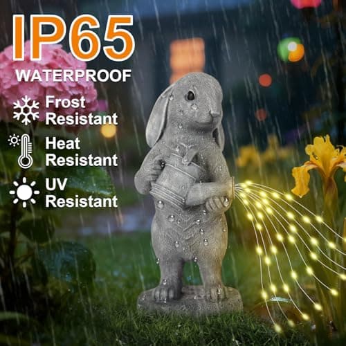 VOFSTAND Garden Statues Rabbit Statue with Solar LED Light, Ideal Gifts for Friends or Family's Birthday, Outdoor Decorations for Yard - Thumbnail 5