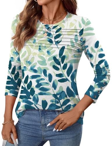 Blingfit Plus Size Long Sleeve Tops for Women Fall Fashion Crew Neck Pullover Tunic Tops Casual Floral Basic Shirts Loose Fits Blouses 3XL - Thumbnail 6