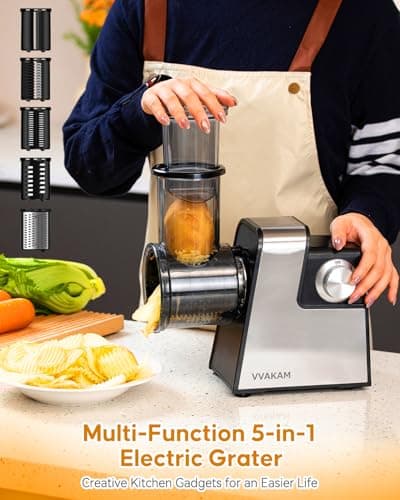 Electric Cheese Grater,5-In-1 Electric Grater,300W Salad Maker,Electric Slicer with One-Touch Control,Food Electric Slicer Shredder,Graters for Kitchen for Vegetables Cucumber Carrots Cabbage Nuts - Thumbnail 2