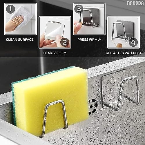 2 Pcs Stainless Steel Sponge Holder for Kitchen Sink - Scrub Holder for Kitchen Sink Sponge Holder Dish Scrubber Holder Kitchen Sponge Holder for Sink - Adhesive Sponge Holder for Kitchen Sink - Thumbnail 3